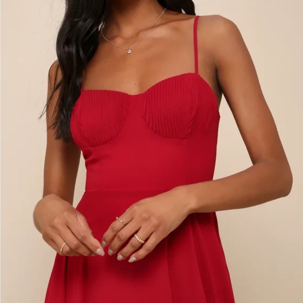 NWT Lulus Cause for Commotion Red Pleated Bustier Maxi Dress